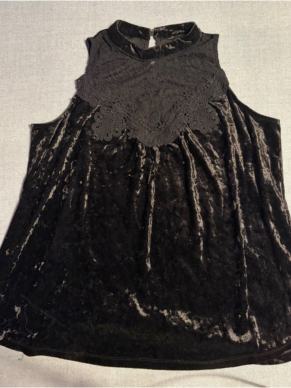 Black Velvet Lace Yoke Sleeveless Top